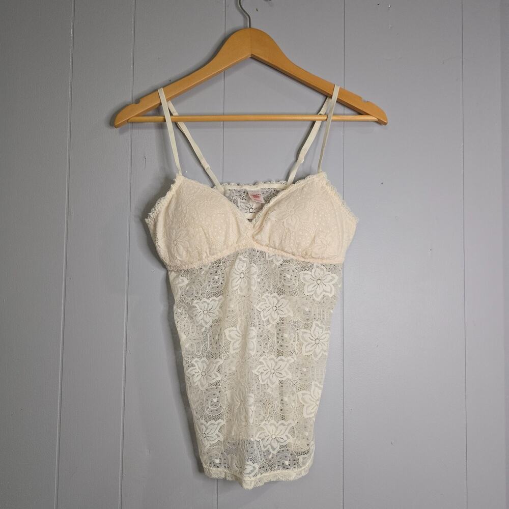 Bongo Womens Cream Floral Lace Camisole Top Adjustable Y2K Festival Size Large